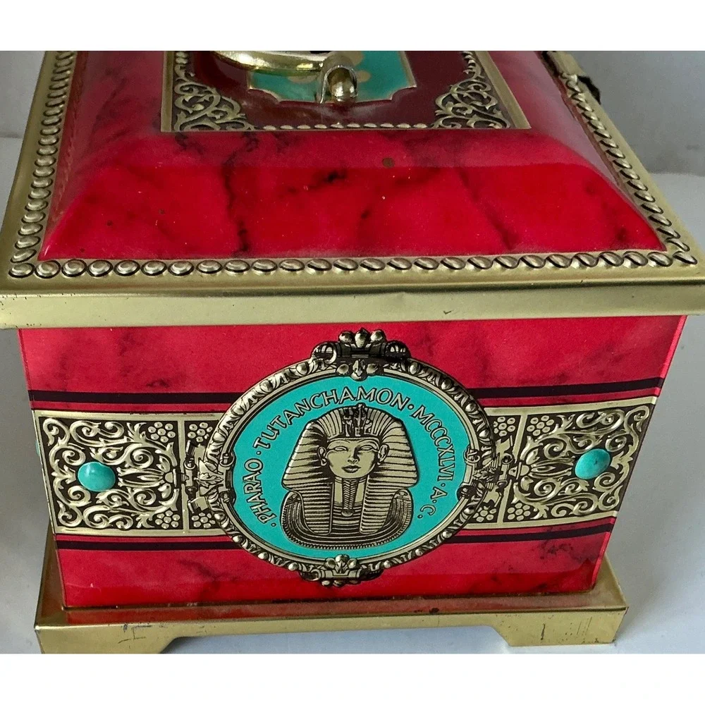 Blue Bird Vintage Egyptian Confectionery Tin Money Box Cleopatra Tutankhamun Red